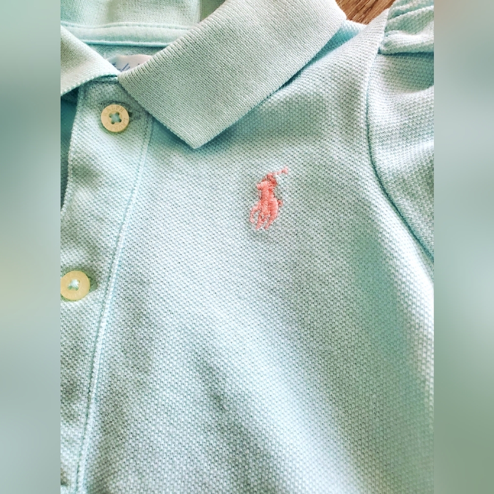 Ralph Lauren baby girls blue mesh polo bodysuit, capped sleeves Size 6M - Picture 4 of 6